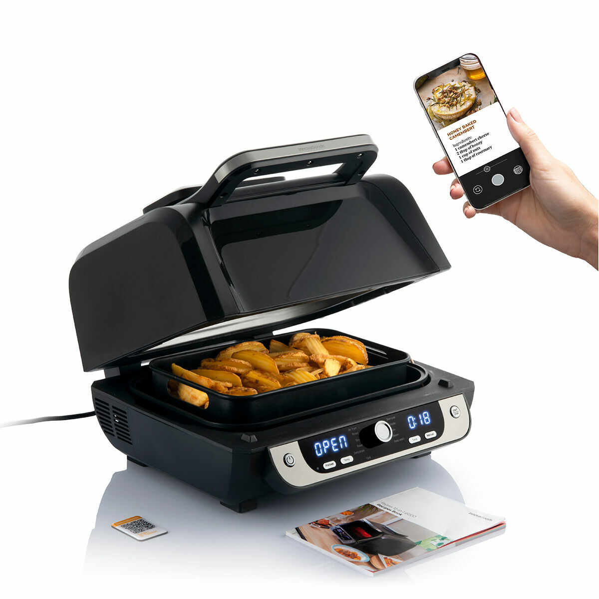 Oil-free Fryer with Grill, Accessories and Recipe Book InnovaGoods Air Fryer Fryinn 12-in-1 6000 Black Steel 6 L 3400 W Oil-free Fryer with Grill, Accessories and Recipe Book InnovaGoods Air Fryer Fryinn 12-in-1 6000 Black Steel 6 L 3400 W