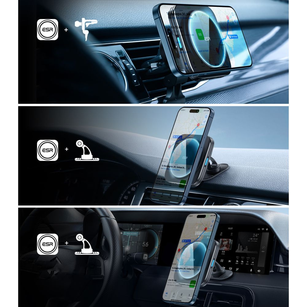 ESR Halolock QI2 car holder for cockpit / air vent with 15W wireless charger Black