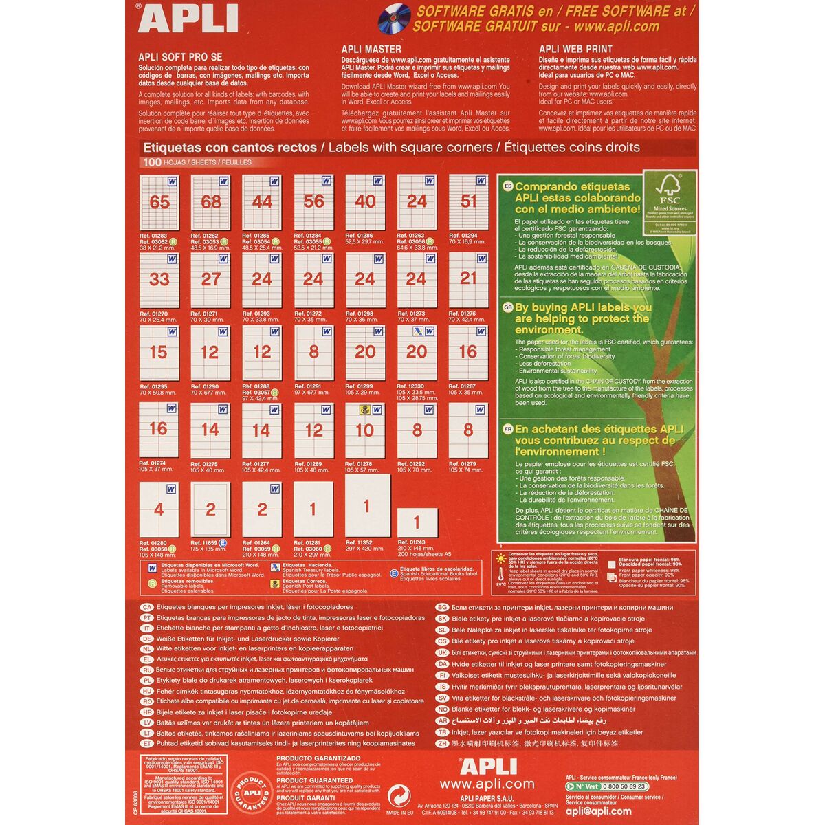 Adhesive labels Apli 100 Sheets 175 x 135 mm White