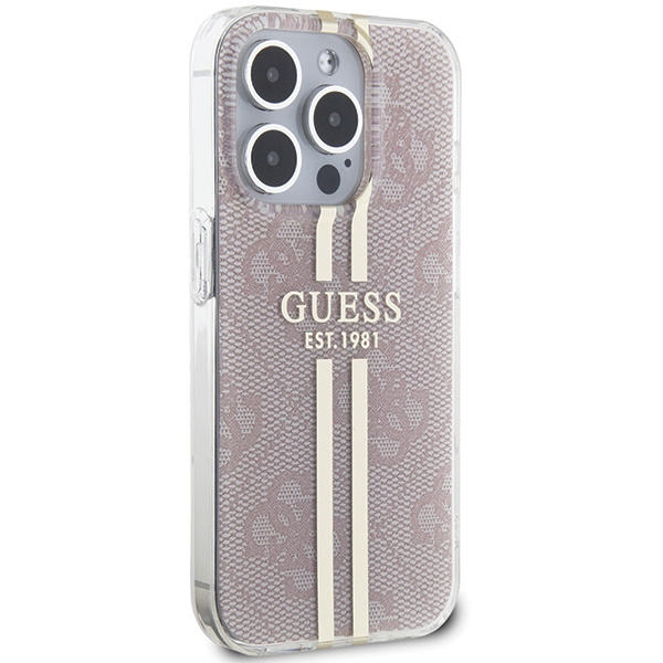 Guess GUHCP15LH4PSEGP Apple iPhone 15 Pro hardcase IML 4G Gold Stripe pink