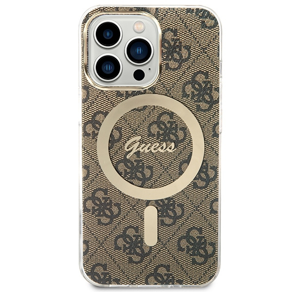 Guess GUBPP13LH4EACSW Case + Wireless Charger Apple iPhone 13 Pro brown hard case 4G Print MagSafe