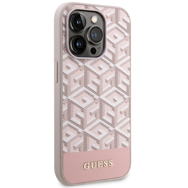 Guess GUHMP14LHGCFSEP Apple iPhone 14 Pro pink hard case GCube Stripes MagSafe