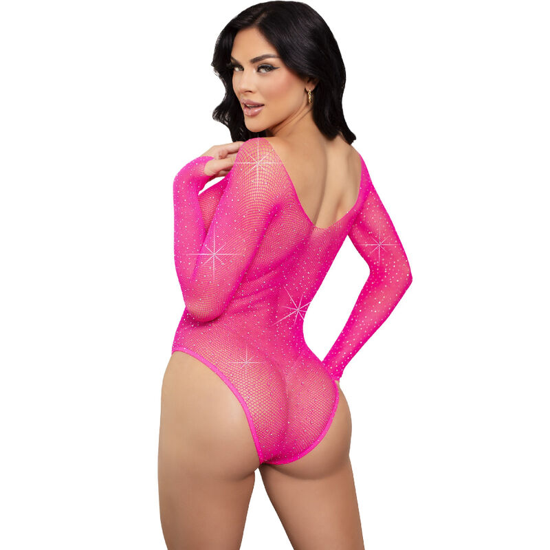 LEG AVENUE - CRYSTALIZED LONG SLEEVE BODYSUIT FUCHSIA