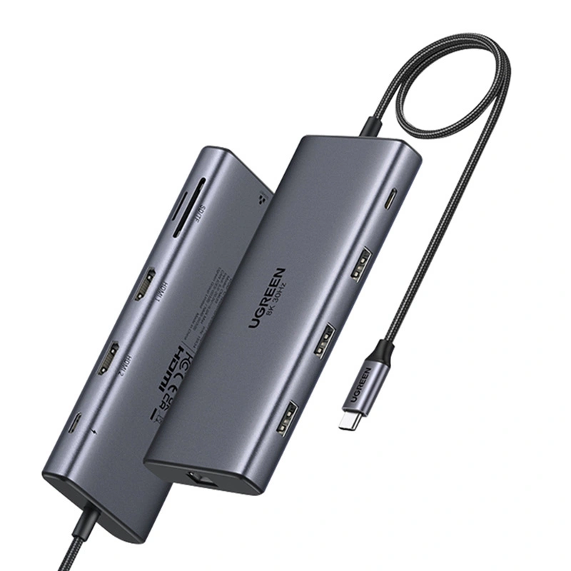 HUB UGREEN CM639 USB-C / 2xHDMI 4K60 Hz, 3xUSB-A, USB-C, SD/TF, RJ45, USB-C PD 100W
