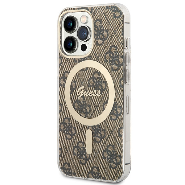 Guess GUBPP13LH4EACSW Case + Wireless Charger Apple iPhone 13 Pro brown hard case 4G Print MagSafe