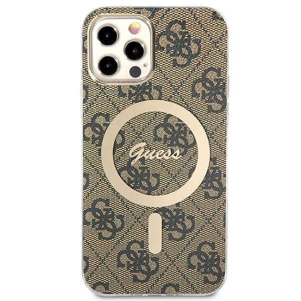 Guess GUBPP12MH4EACSW Case + Wireless Charger Apple iPhone 12/12 Pro brown hard case 4G Print MagSafe