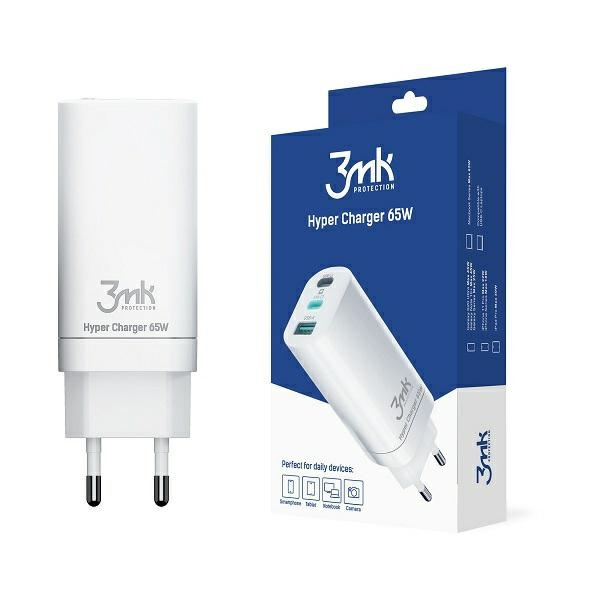 3MK HyperCharger 65W 2xUSB-C + USB-A GaN PD 3.0 QC 4.0 white