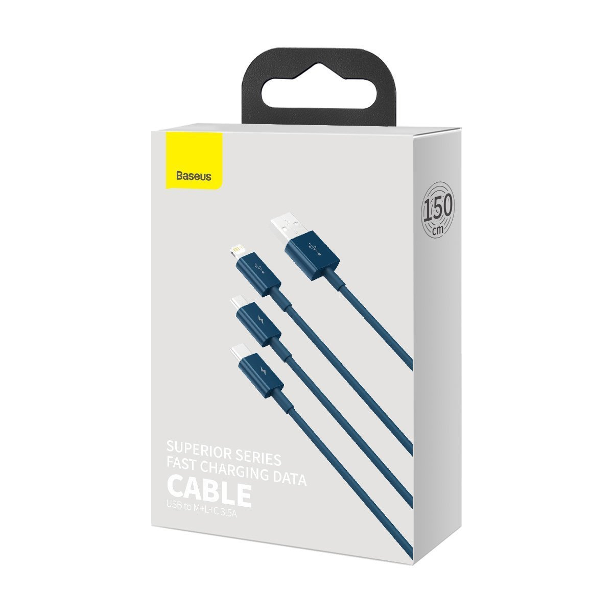 USB cable 3in1 Baseus Superior Series, USB to micro USB / USB-C / Lightning, 3.5A, 1.2m (blue)