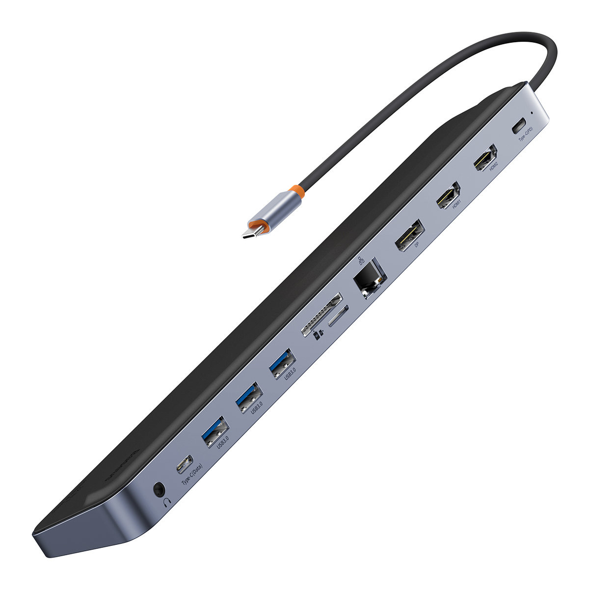 HUB Baseus EliteJoy Gen2 USB 12in1 with USB-C cable 25cm USB-A/USB-C/DP/HDMI/SD/TF/RJ45/3,5mm jack/PD 100W gray