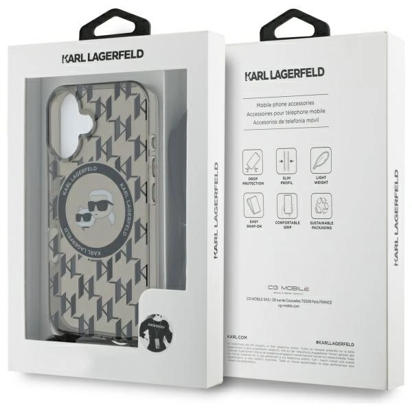 Karl Lagerfeld KLHMP16SHCKCKLCK Apple iPhone 16 hardcase IML Crossbody Monogram Karl & Choupette Head MagSafe black