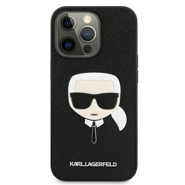 Karl Lagerfeld KLHCP13LSAKHBK Apple iPhone 13 Pro black hardcase Saffiano Ikonik Karl`s Head