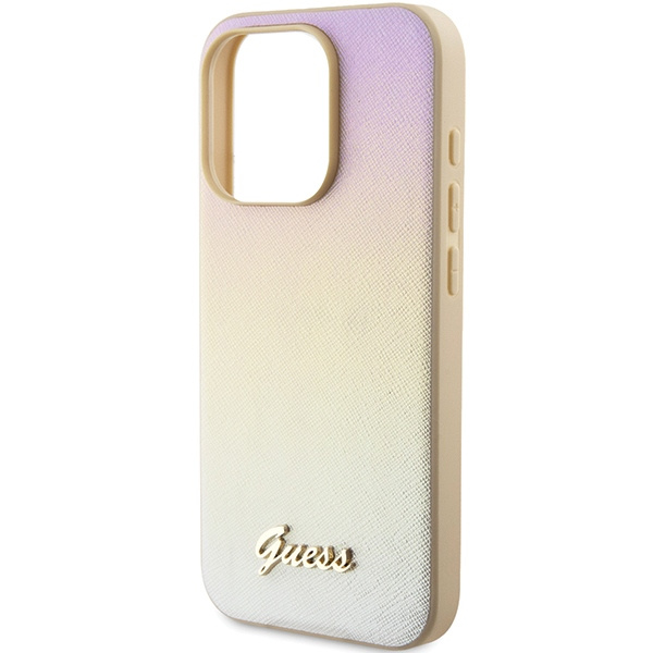 Guess GUHCP15LPSAIRSD Apple iPhone 15 Pro hardcase Saffiano Iridescent Script gold