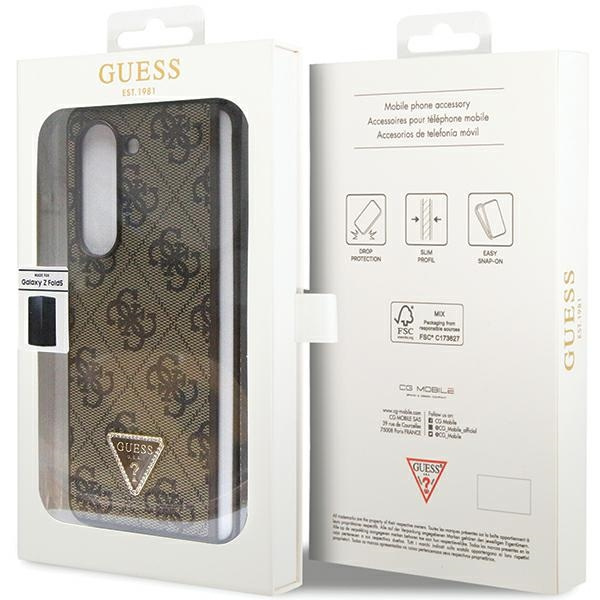 Guess GUHCZFD5P4TDPW Samsung Galaxy Z Fold 5 hardcase Leather 4G Triangle Strass brown