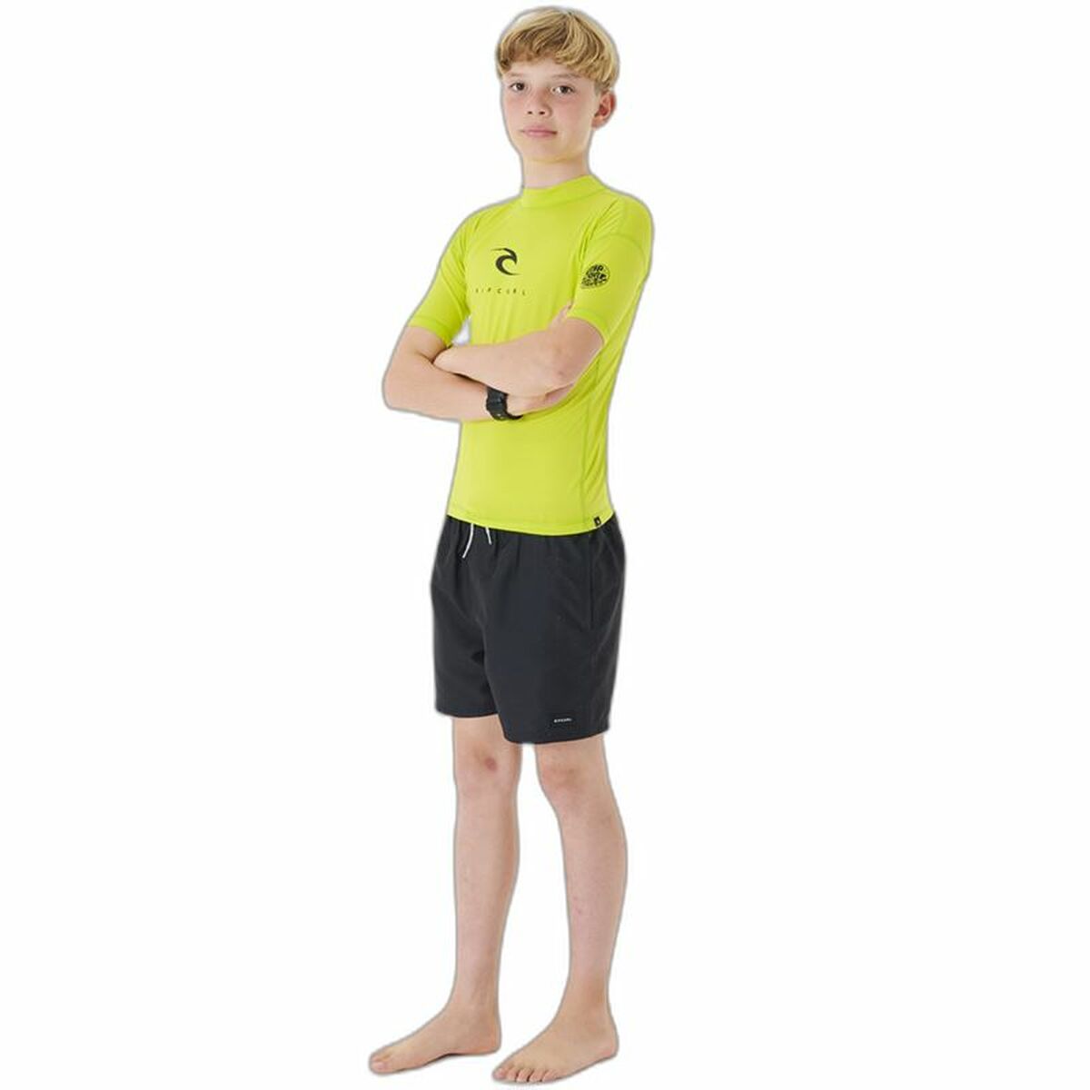 T-shirt Rip Curl Corps S/S Rash Yellow Surf Lycra