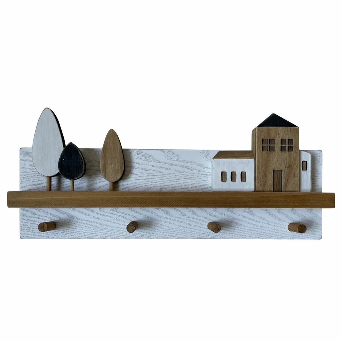 Wall mounted coat hanger DKD Home Decor Wood Houses Urban 40 x 4 x 17 cm