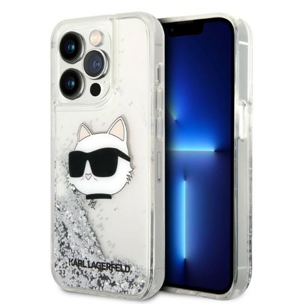 Karl Lagerfeld KLHCP14LLNCHCS Apple iPhone 14 Pro silver hardcase Glitter Choupette Head