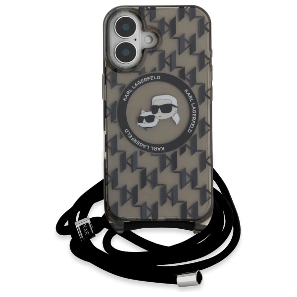 Karl Lagerfeld KLHMP16SHCKCKLCK Apple iPhone 16 hardcase IML Crossbody Monogram Karl & Choupette Head MagSafe black