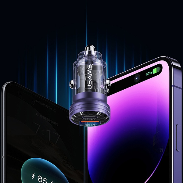 USAMS C35 Car Charger USB-A+USB-C 45W Fast Charge purple (US-CC175)