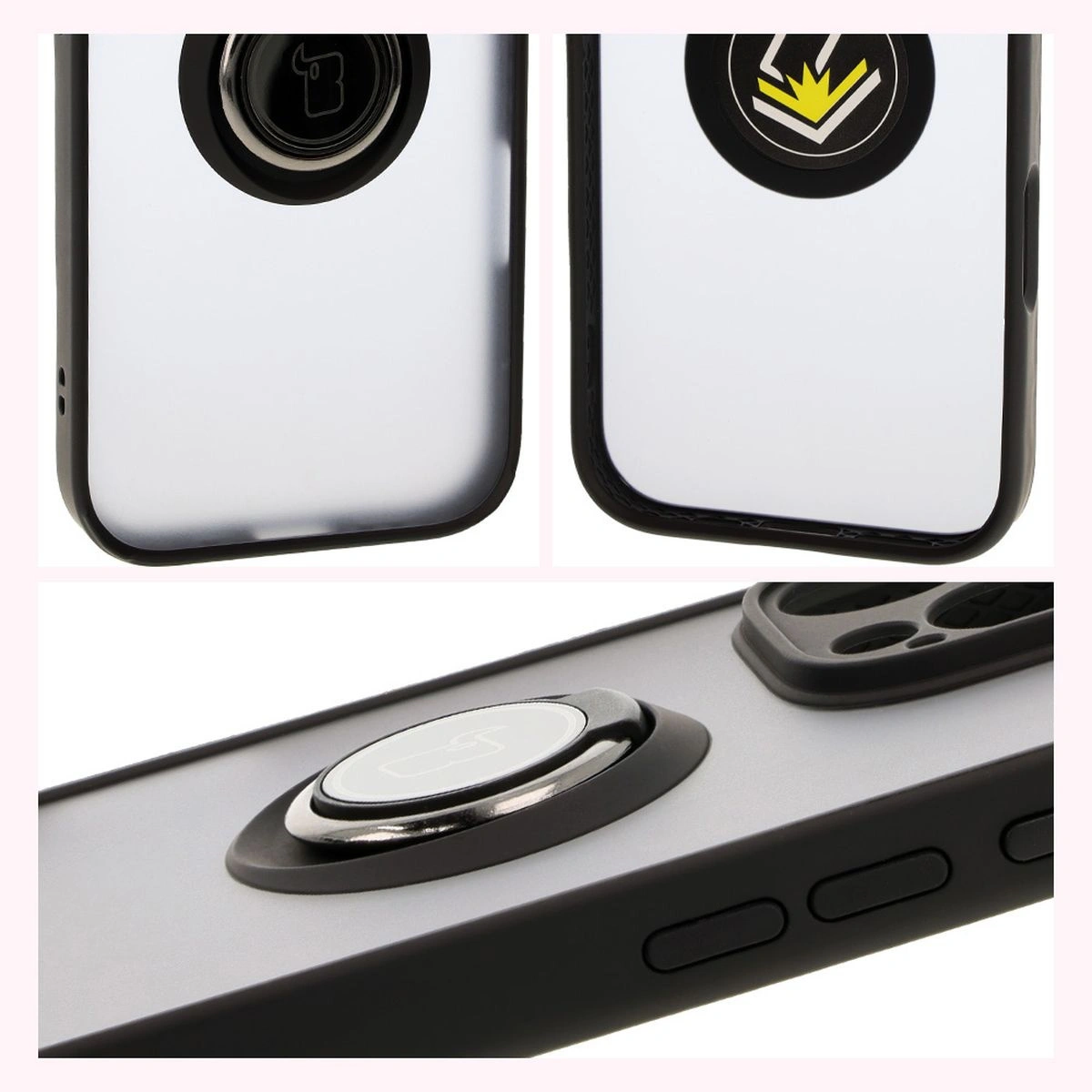 Bizon Case Hybrid Ring Apple iPhone 16 Pro Max smoky with a black frame