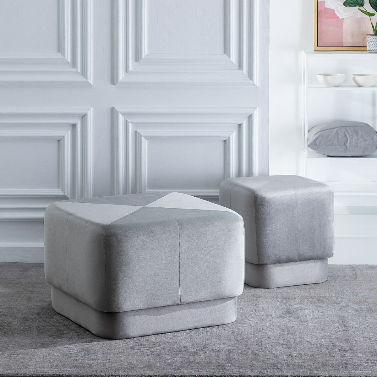 Pouffe Synthetic Fabric Grey Wood 60 x 60 x 40 cm