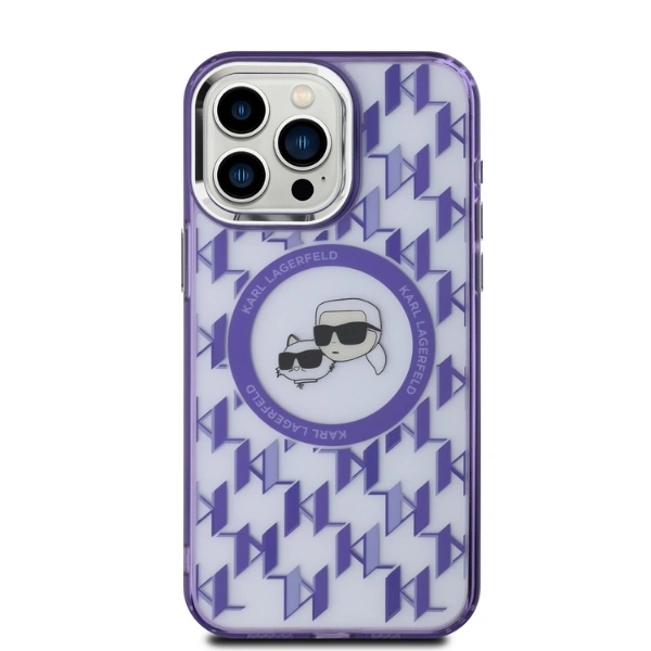 Karl Lagerfeld KLHMP15LHMCKMHU Apple iPhone 15 Pro IML Monogram Karl&Choupette Head MagSafe purple
