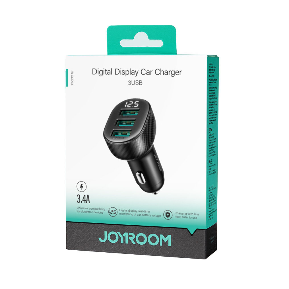 Joyroom car charger with display JR-CCD03 3xUSB-A 3.4A black