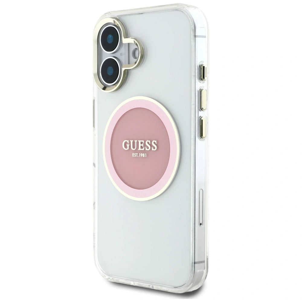 Etui Guess IML Metal Colored Circle Classic Logo MagSafe do Apple iPhone 16 różowy