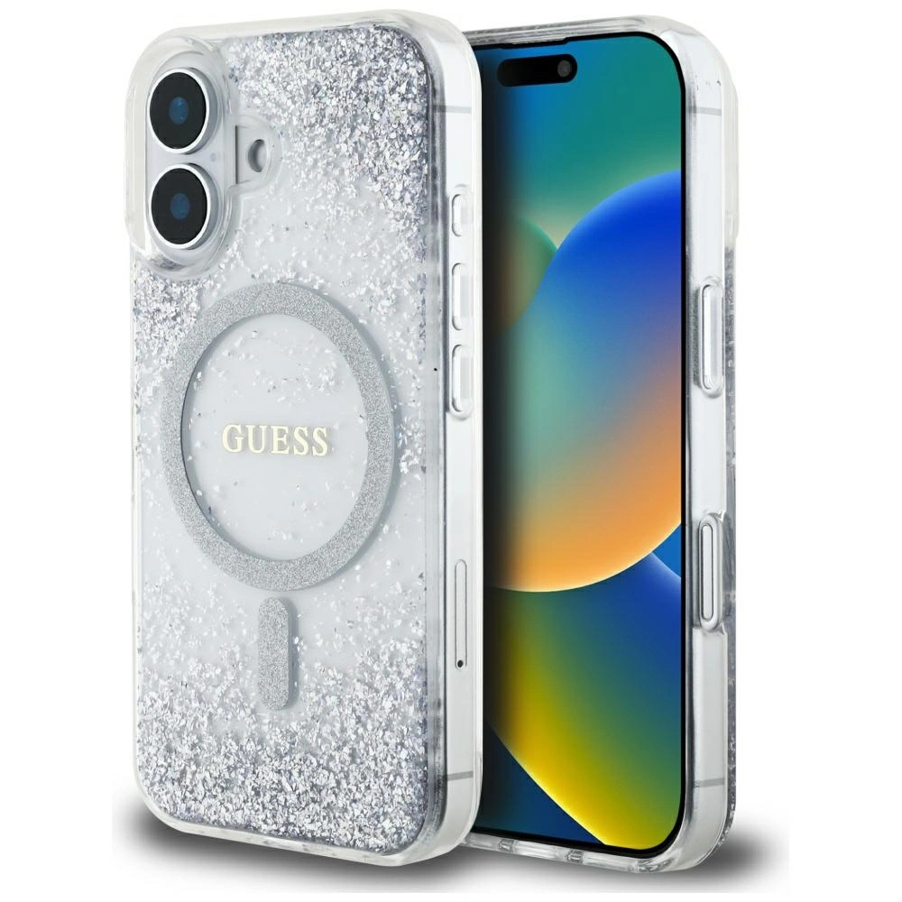Guess HC Resin Bottom Glitter Apple iPhone 16 MagSafe silver