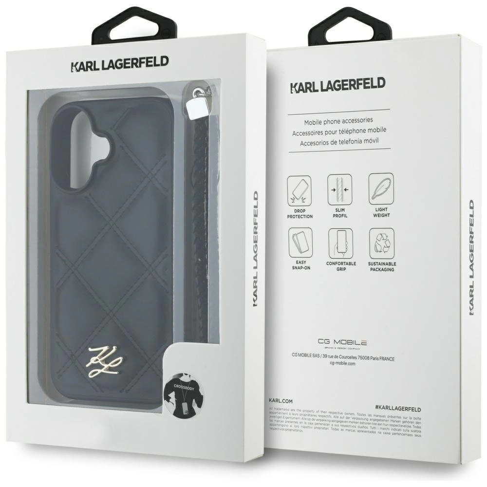 Karl Lagerfeld Quilted Initial Logo & Chain Strap Apple iPhone 16 black