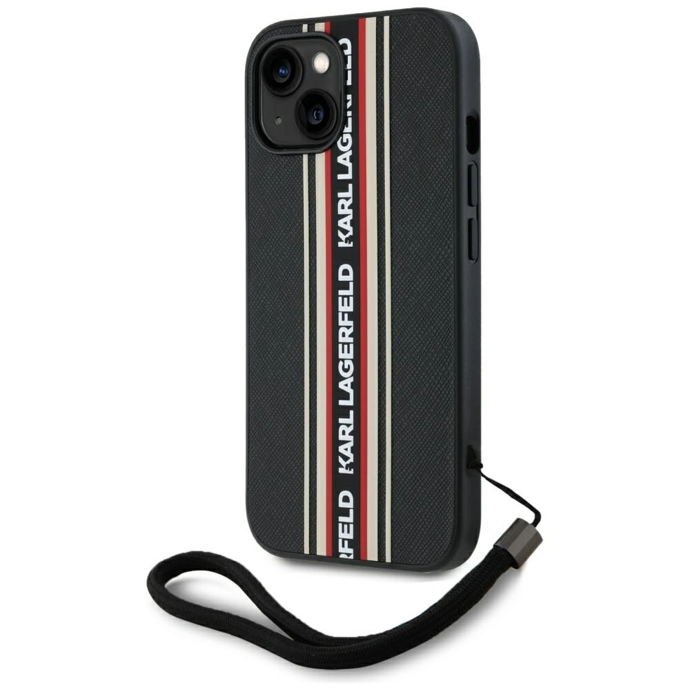 Etui Karl Lagerfeld Saffiano Athleisure Stripes Cord do Apple iPhone 15 czarno-czerwony