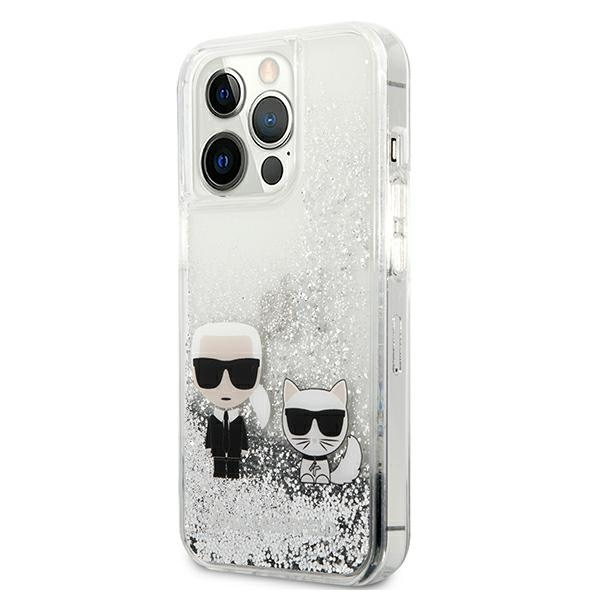 Karl Lagerfeld KLHCP13XGKCS Apple iPhone 13 Pro Max silver hardcase Liquid Glitter Karl&Choupette
