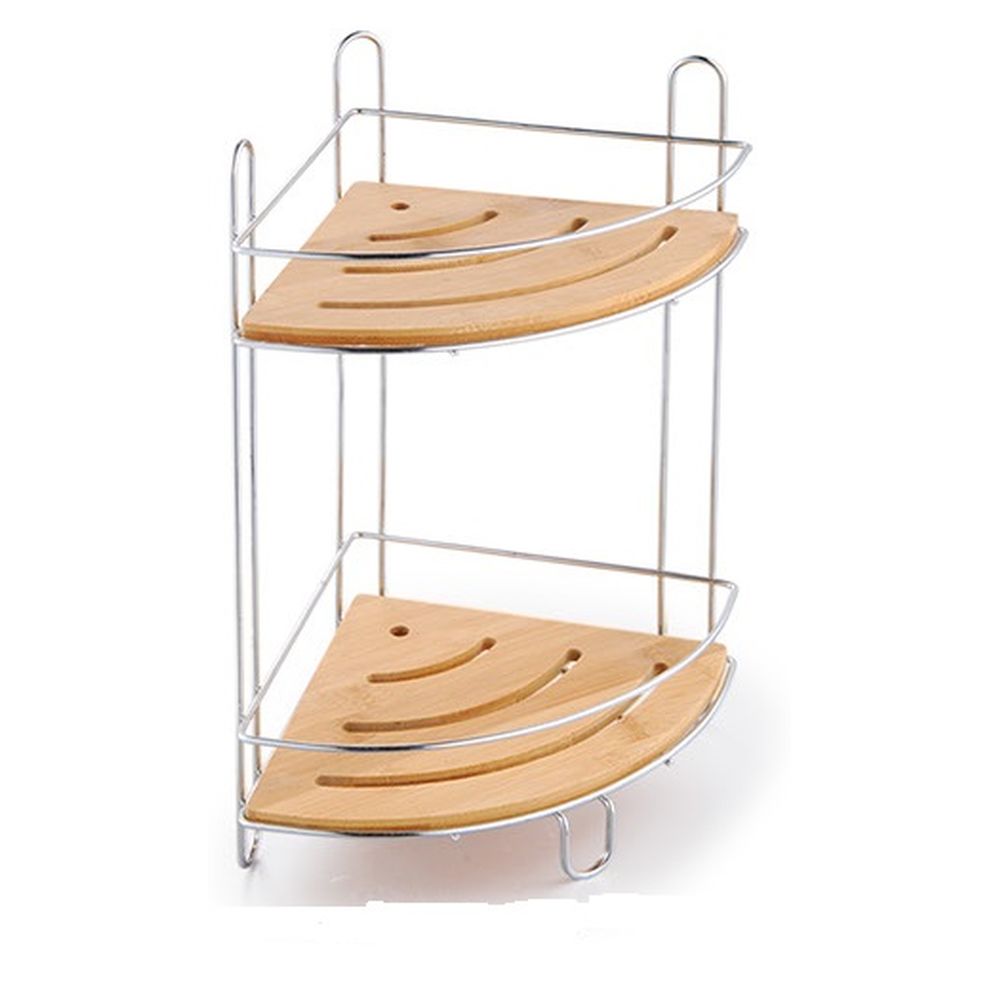 Corner Shelves DKD Home Decor 19,5 x 19,5 x 36,5 cm Natural 2 Shelves Stainless chrome metal