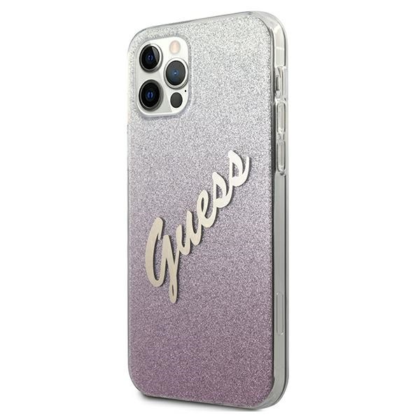 Guess GUHCP12MPCUGLSPI Apple iPhone 12/12 Pro pink hardcase Glitter Gradient Script