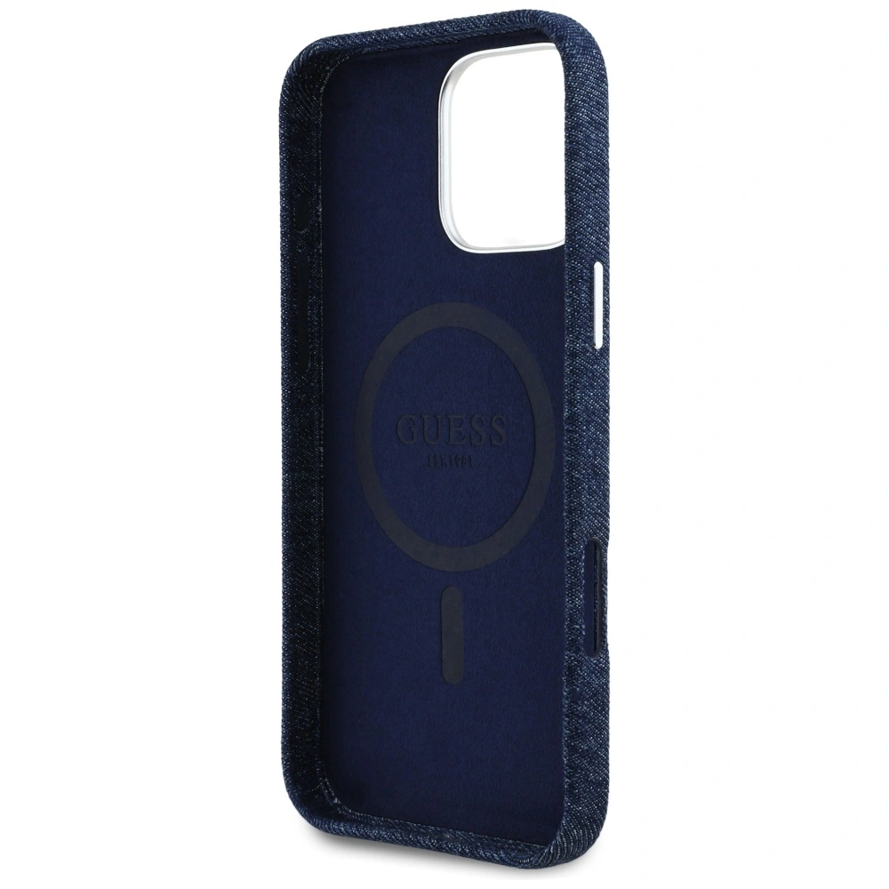 Guess Denim Triangle Logo MagSafe Apple iPhone 16 Pro Max blue