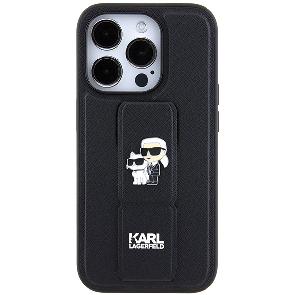 Karl Lagerfeld KLHCP14LGSAKCPK Apple iPhone 14 Pro hardcase Gripstand Saffiano Karl&Choupette Pins black