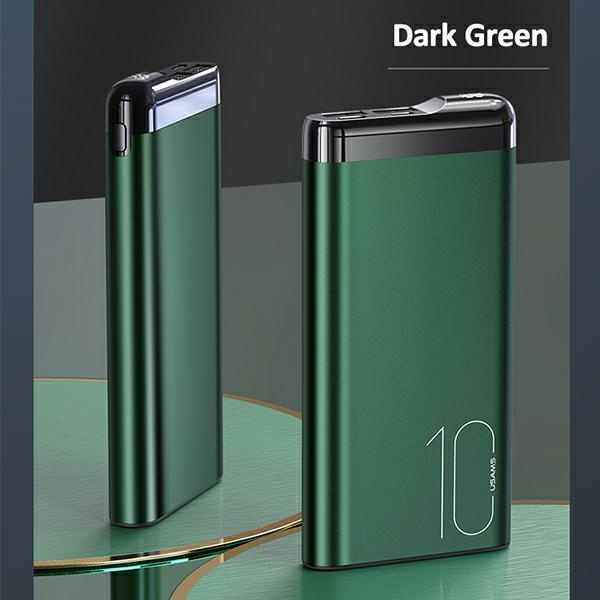 USAMS Powerbank PB55 10000mAh 2xUSB wyświetlacz LED green 10KCD14802 (US-CD148) aluminium