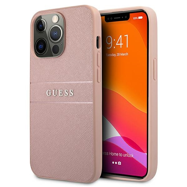 Guess GUHCP13XPSASBPI Apple iPhone 13 Pro Max pink hardcase Saffiano Stripe