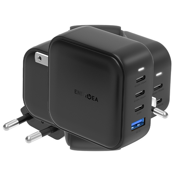 ENERGEA US+EU Travelite GAN100 USB-A, 3xUSB-C, PD, PPS, QC 3.0, 100W black wall charger