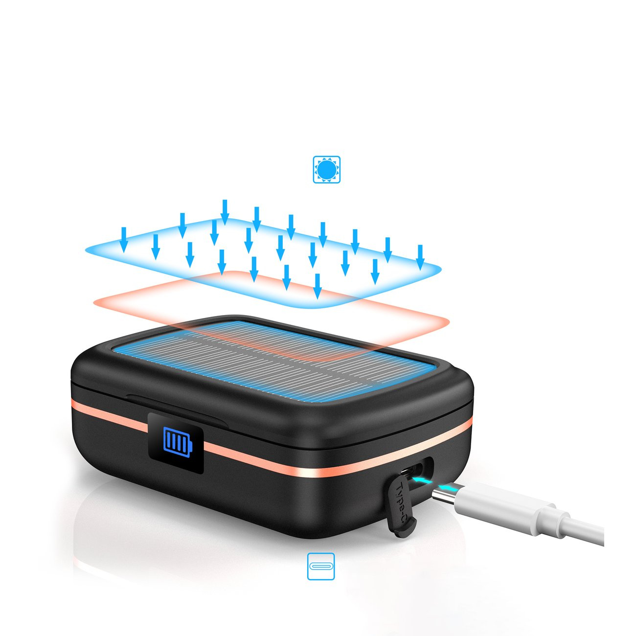 Choetech BH-T05 TWS Earphones waterproof, solar charger, powerbank 2500mAh black