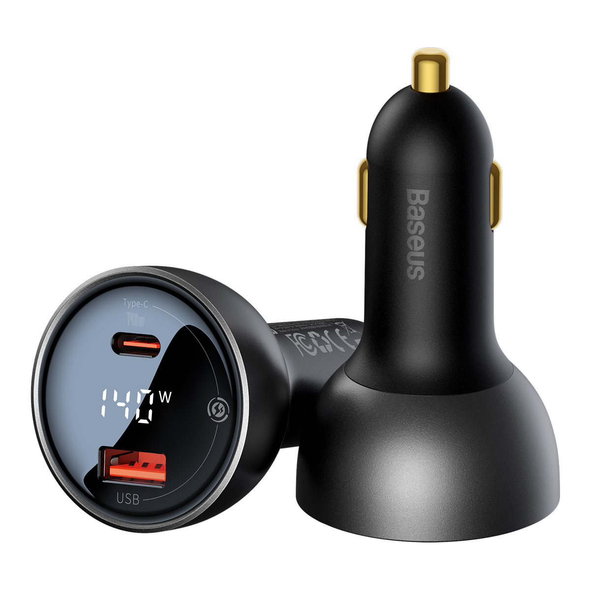 Baseus Digital Display Car Charger USB-A/USB-C PD 3.1 140W + USB-C 5A 240W cable 1m black