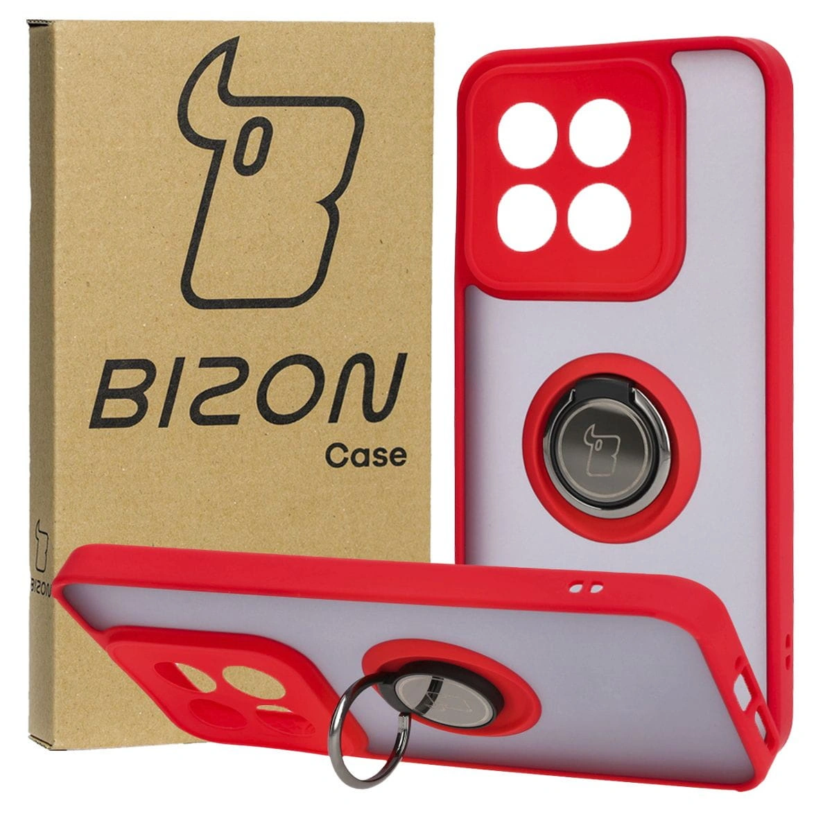 Bizon Case Hybrid Ring Xiaomi 14 smoky with a red frame
