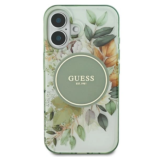 Guess GUHMP16MHFWBDCEN Apple iPhone 16 Plus hardcase IML Flower & Tonal Circle MagSafe green