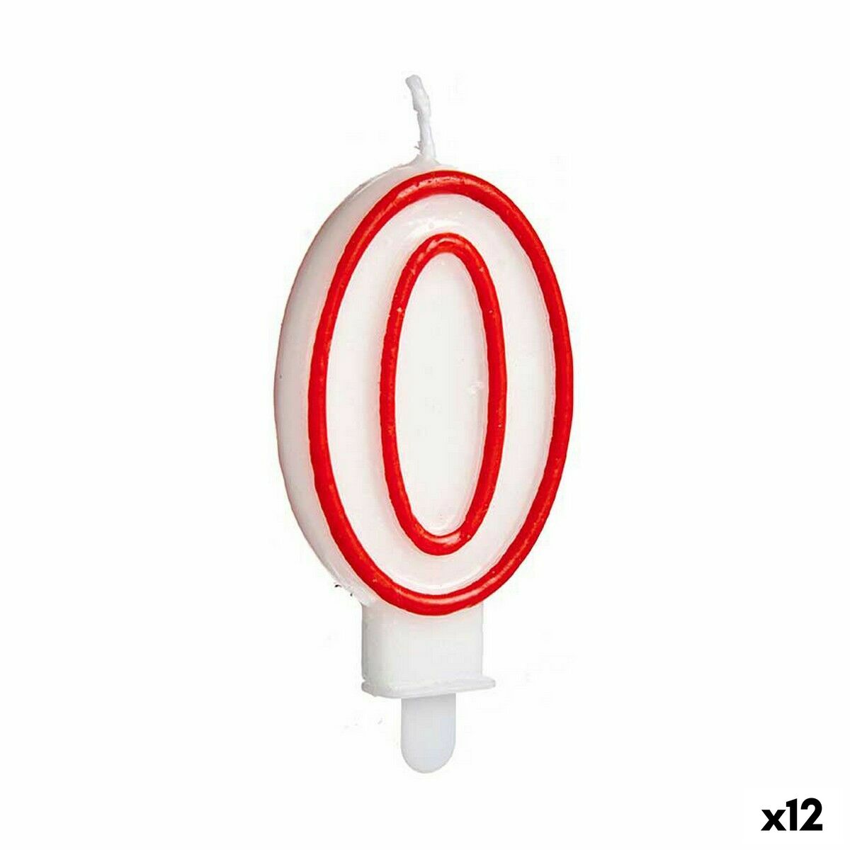Candle Red White Birthday Number 0 (12 Units)