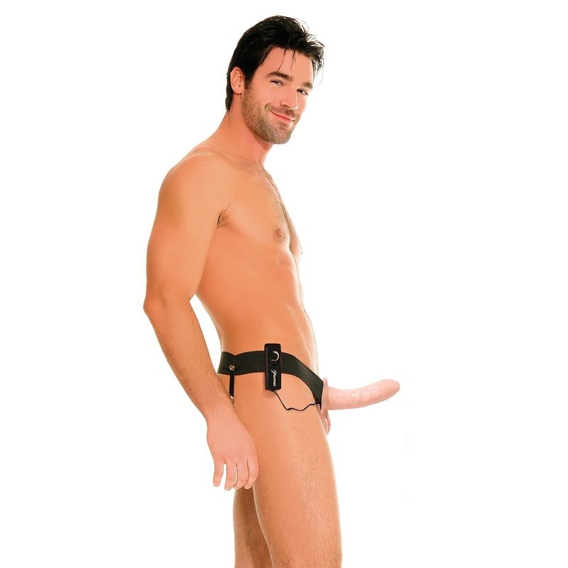 FETISH HOLLOW VIBRATOR HARNESS FOR HIM AND HER NATURAL 14CM