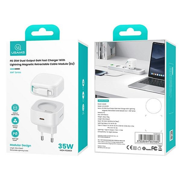 USAMS US-CC202 wall charger USB-C + Lighning cable PD QC 35W black