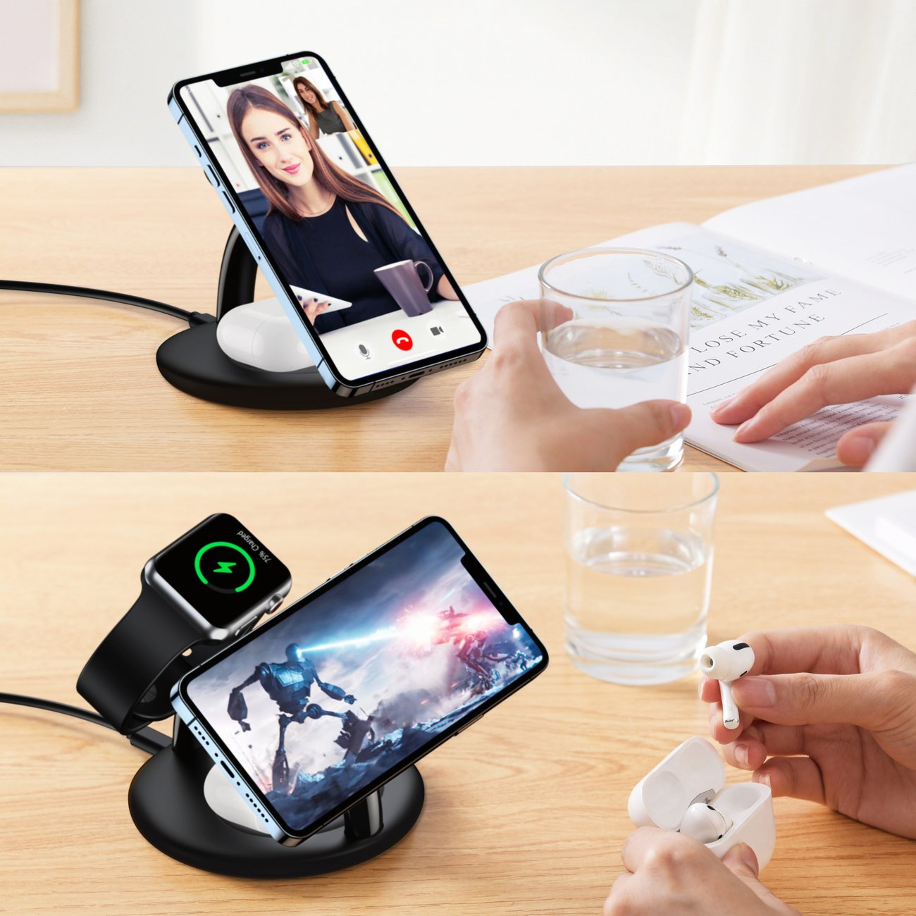 Choetech T587-F Wireless Charger 3in1 iPhone 12/13/14, AirPods Pro, Apple Watch black