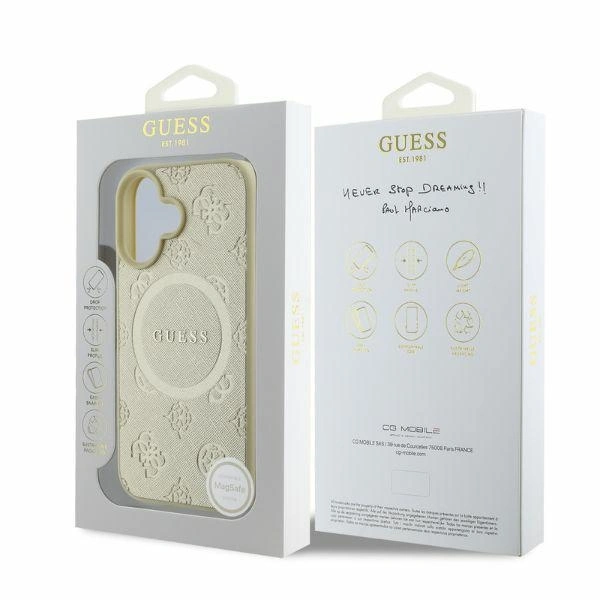 Case Guess GUHMP16SPSAPSMED Apple iPhone 16 hardcase Saffiano Peony Classic Logo MagSafe gold