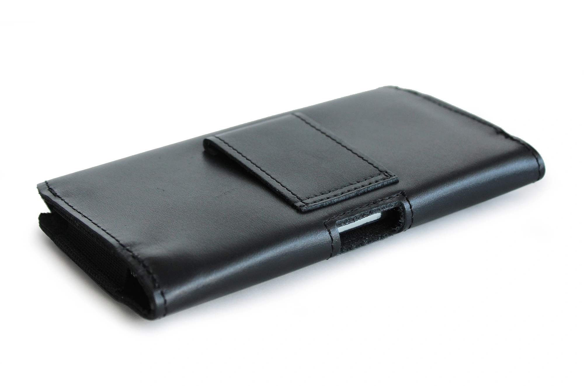 Skórzana kabura LURESKO FREYA XL do paska etui na telefon 165x82x10mm (czarny gładki czarna nić)