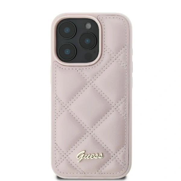 Case Guess GUHCP16LPSQSQSP Apple iPhone 16 Pro hardcase Quilted Metal Logo pink