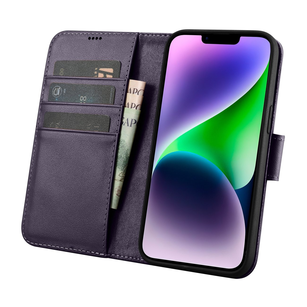 iCarer Wallet Anti-RFID 2in1 Apple iPhone 14 Plus dark purple